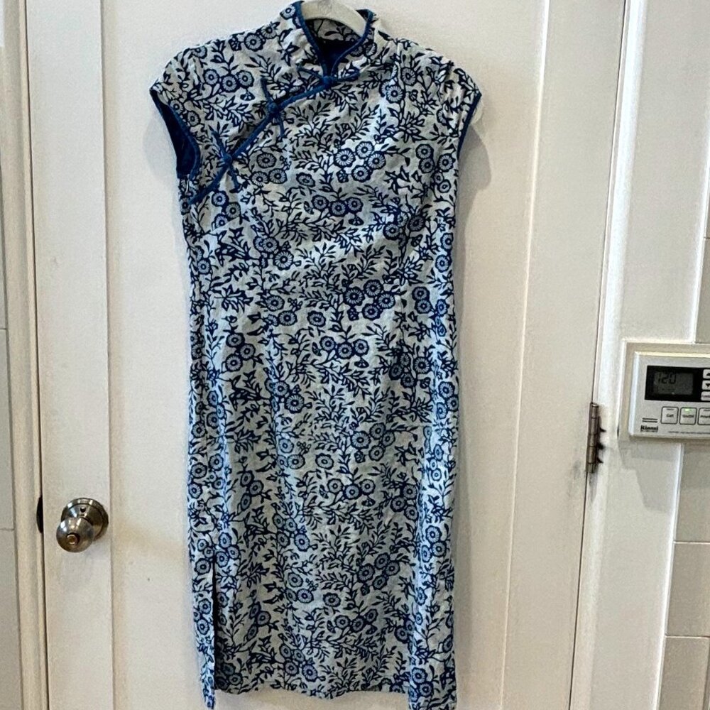 Blue floral Cheongsam dress